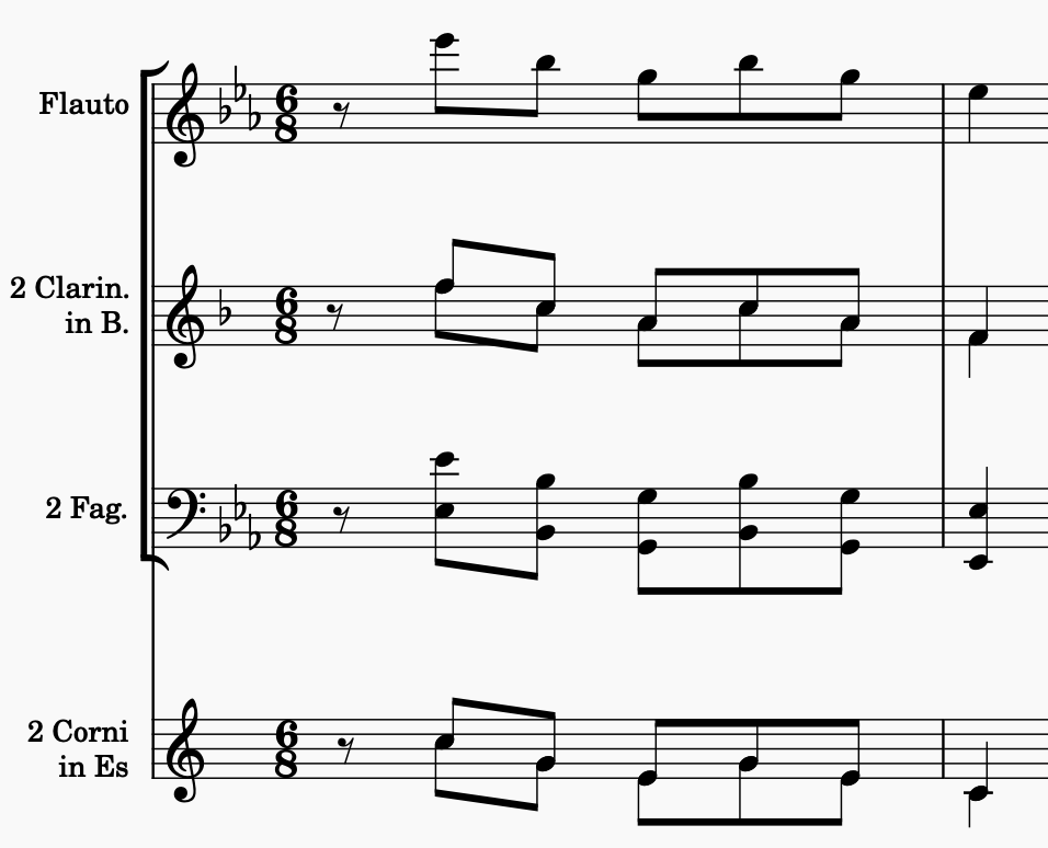 W. A. Mozart, Klavierkonzert Es-Dur KV 482, 3. Satz, Takt 8 f.